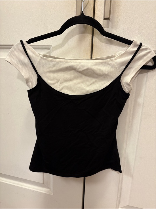 Reformation Tops - Reformation Black and White Off-Shoulder Layered Camisole